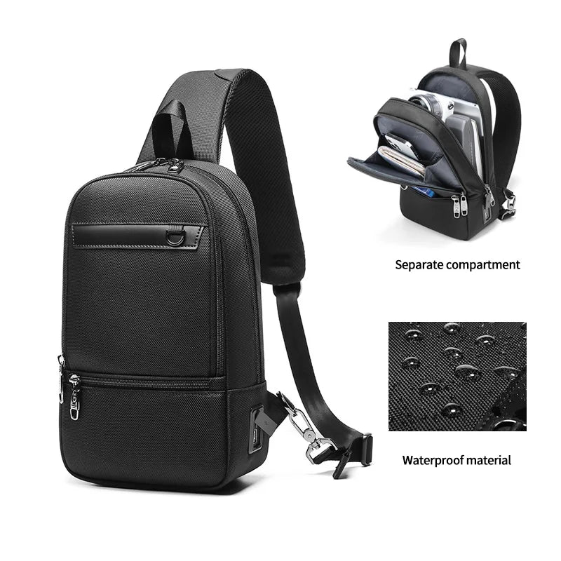 Factory Wholesale Waterproof Crossbody Bag Custom logo USB Sling Bags for Men Single Shoulder Chest Bag