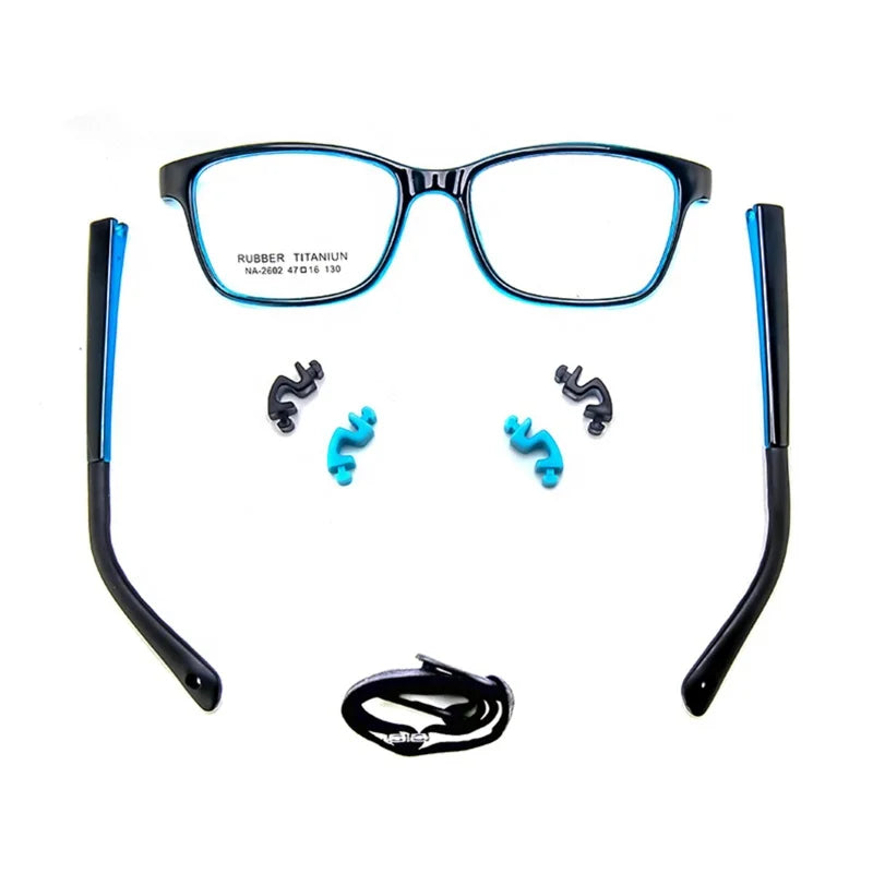 Drop Ship Stock Rubber Titanium Combined Silicone Unique Big Size Optical Frame with Elastic Strap Changeable Hinge for Kid 2602