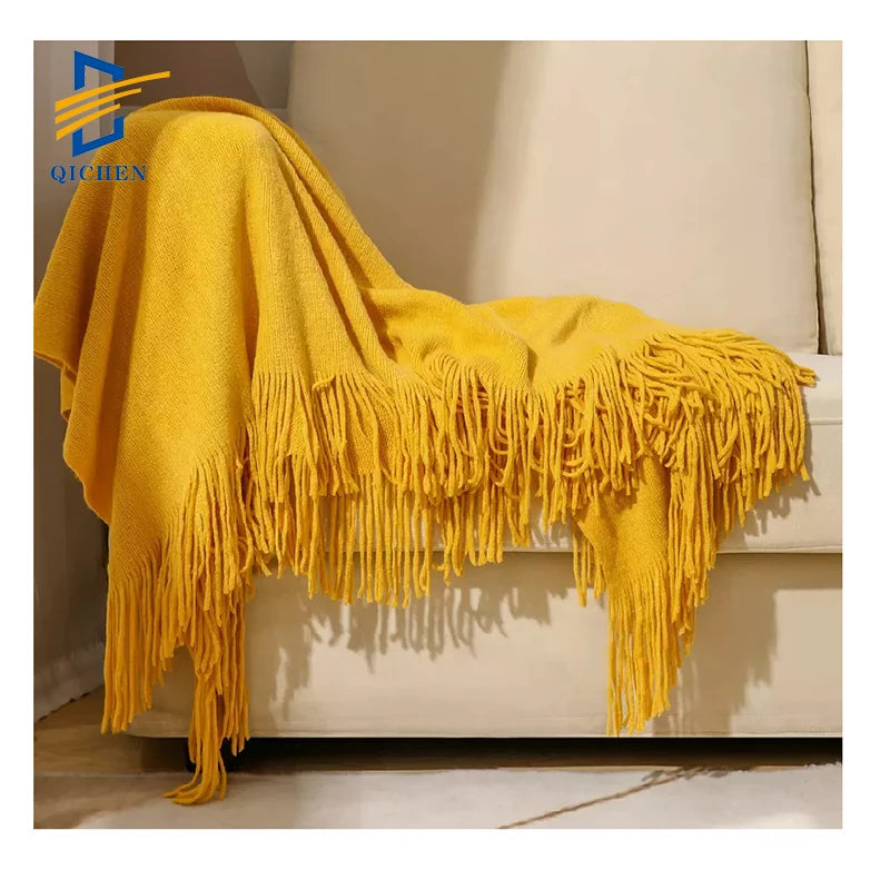 Innermor Super Soft Warm Flannel Blanket Modern Plaid Pattern Printed Travel Sofa Fleece Bedding Embroidered Throw Blanket