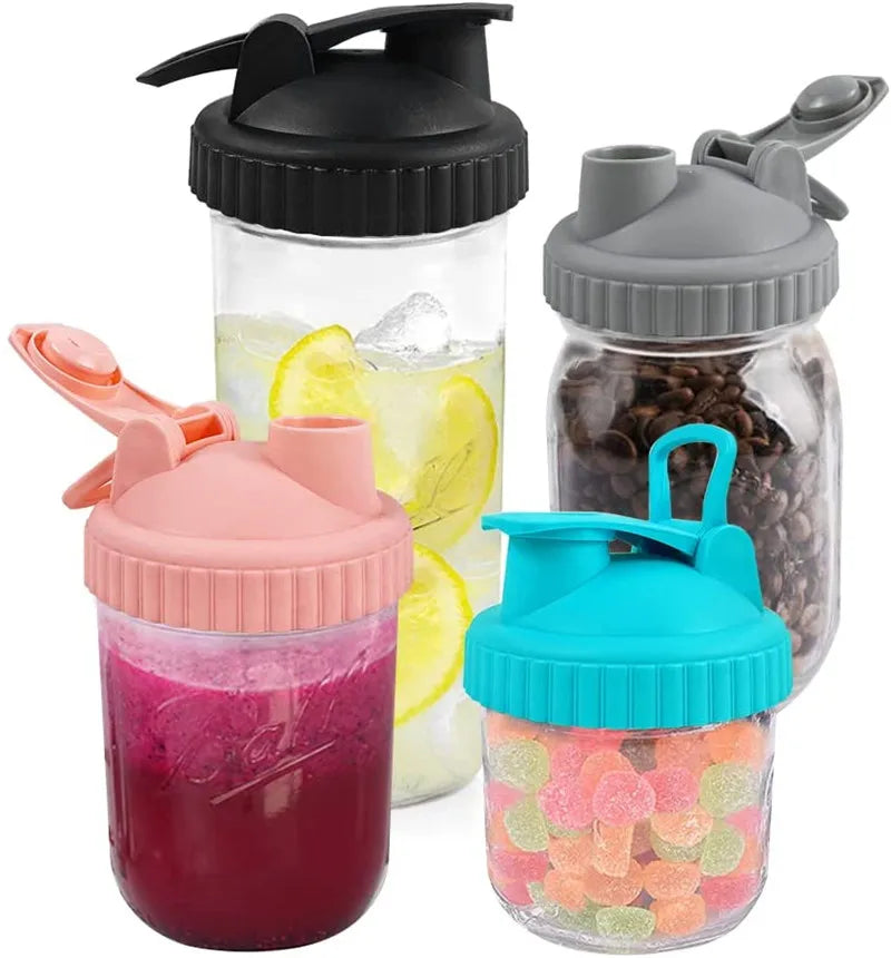 Leak Proof Reusable Plastic Wide Mouth Canning Mason Jar Pour Drink Vacuum Sealer Pouring Flip Spout Cap Lids for Drinking
