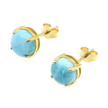 Dainty Round Ball Natural Dominican Larimar Stud Earrings Solid 925 Sterling Silver Gemstones Wedding Jewelry for Women