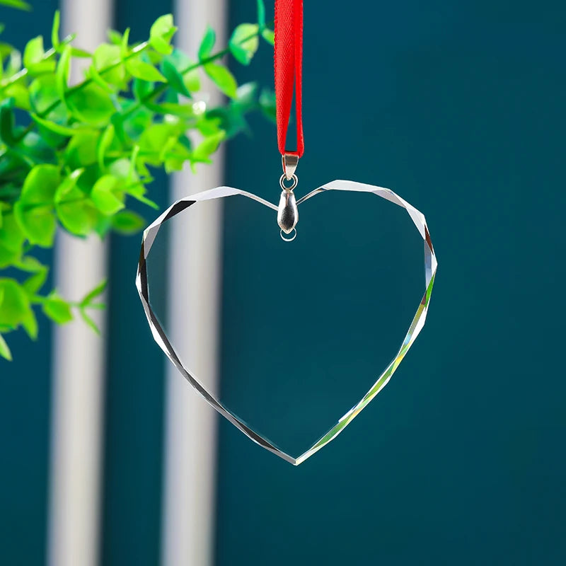 Blank Clear Crystal Heart Shape Christmas Tree Decoration Hanging Christmas Glass Ornaments Wholesale