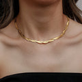 SC New Trend Stainless Steel PVD 18K Gold Plated Choker Unique Double Layer Twisted Herringbone Snake Chain Necklace