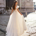 13197# A-Line Cap Ruffles Sleeves Open Back BOHO V-Neck Beach Sweep Train Elegant Chiffon Simple Wedding Dress Bride Gown 2021