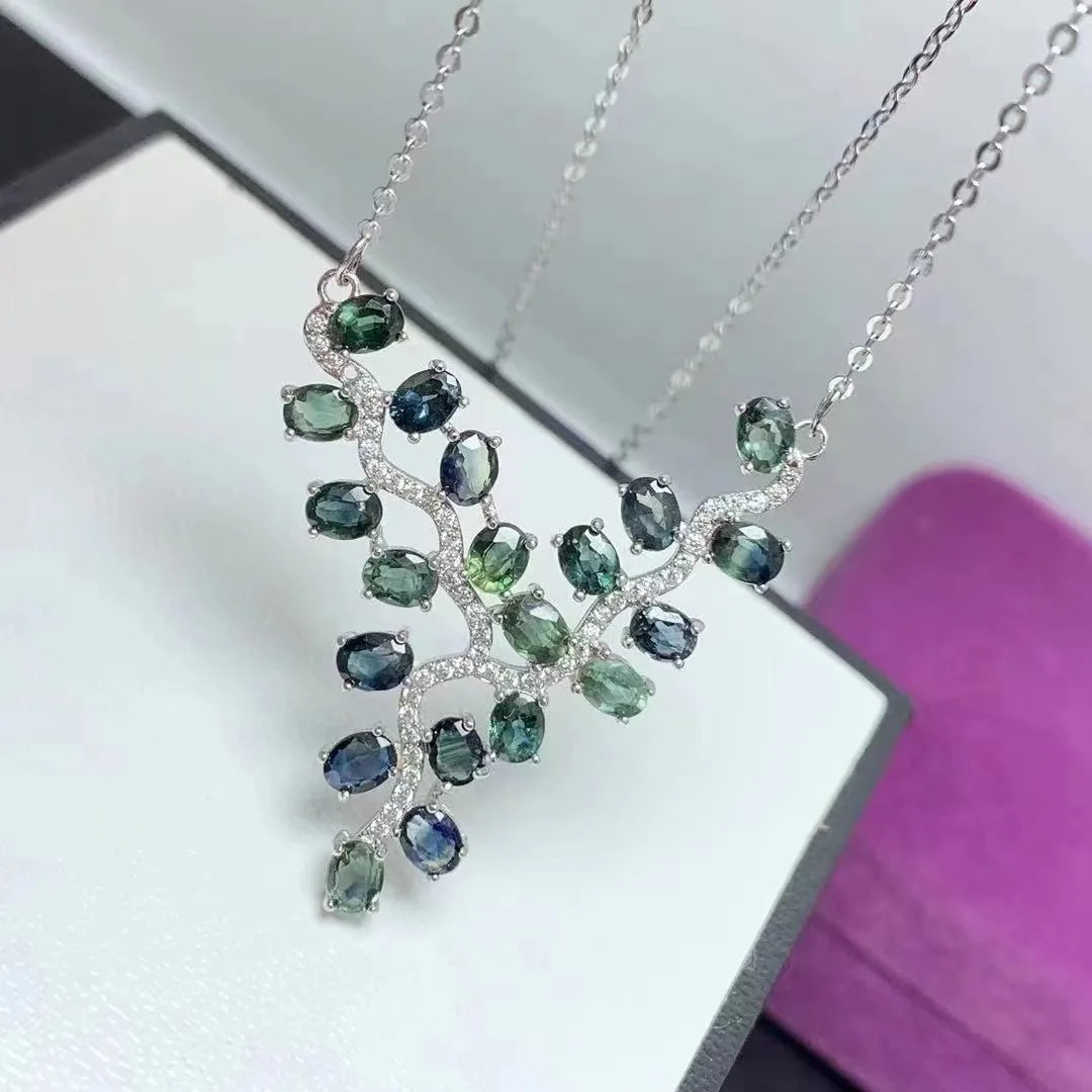 New Design Hawaiian Flower 925 Sterling Silver Natural Sapphire Glow in the Dark Pendant Necklaces