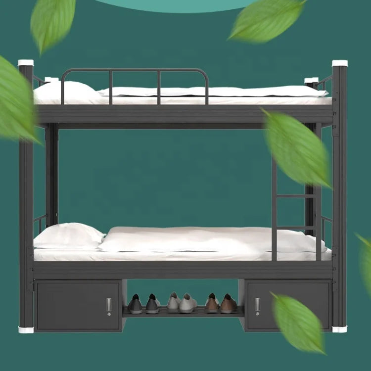 Free Sample Big Size Low Price Double Decker Family Bunk Bed With Study Table Closet  Student Dormitory Apartment Iron Bed