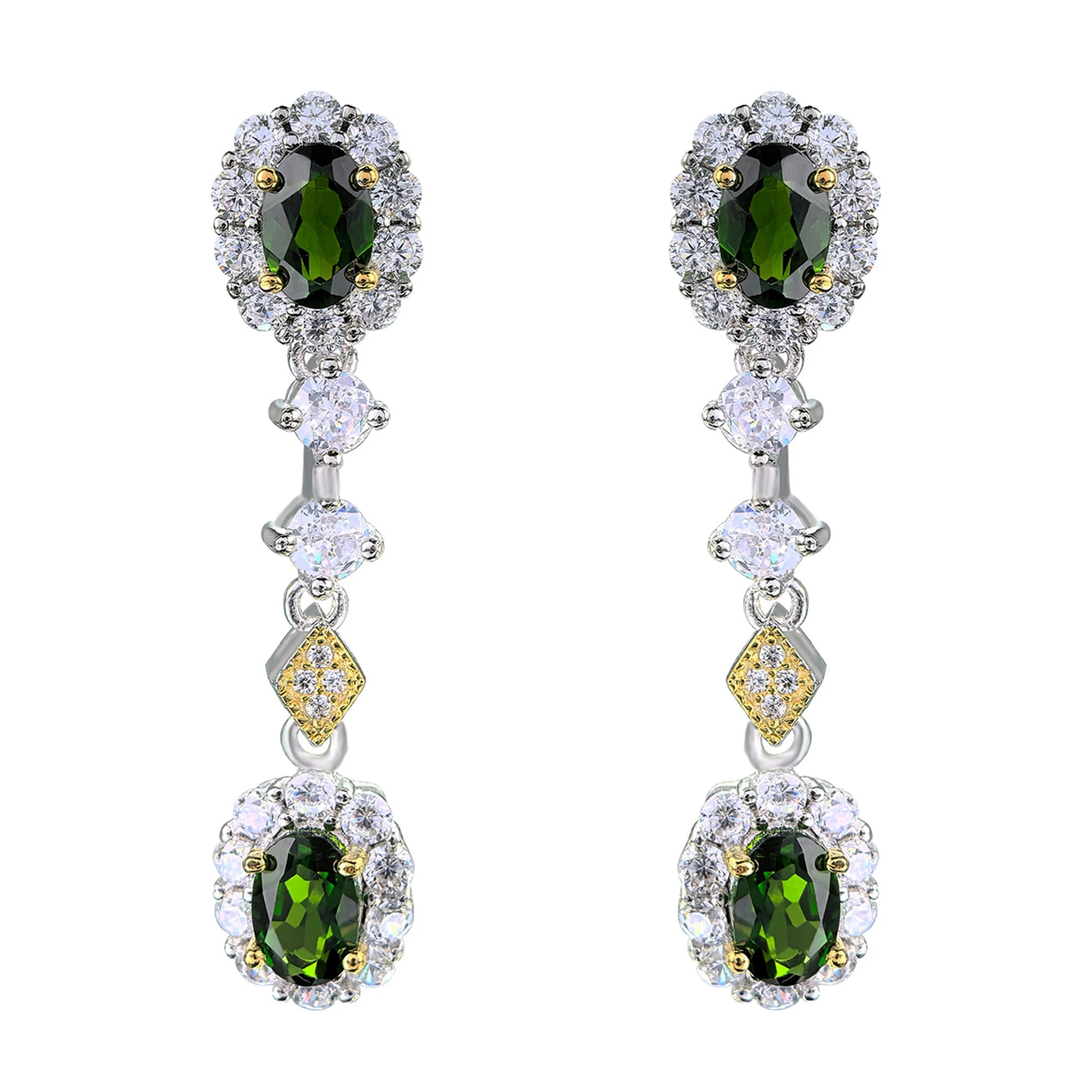 Factory Wholesale Rhodium and Gold Plated 925 Sterling Silver Oval Cut Natural Diopside Drop Earrings for Women Anniversary Gift