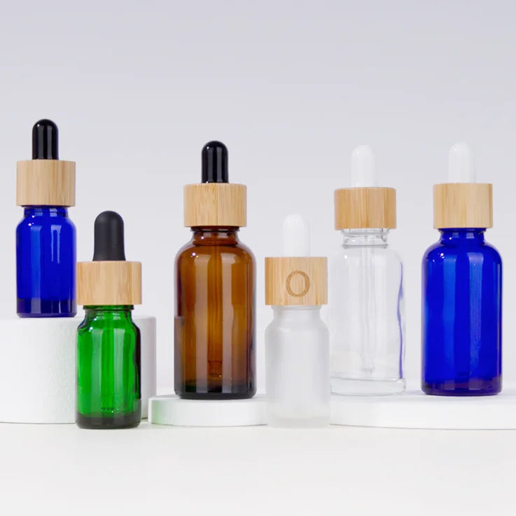 Factory Cheap Price 10ml 20ml 30ml 50ml Custom Paper Box Skincare Brown Amber Essential Oil Glass Dropper Bottle with Bamboo Top