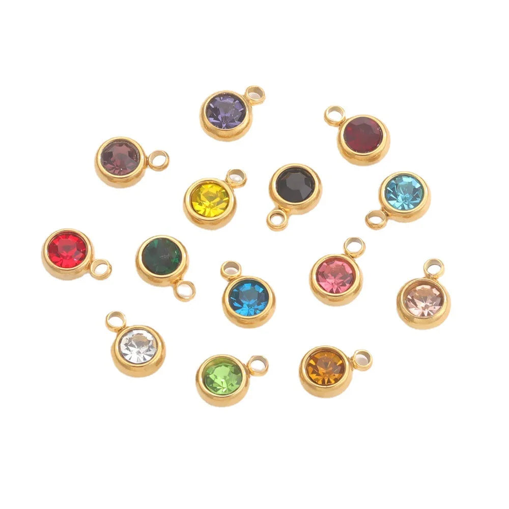 6mm Birthstone Stainless Steel Charm Beads for DIY Craft Necklace Bracelet Jewelry Making for Friends and Family