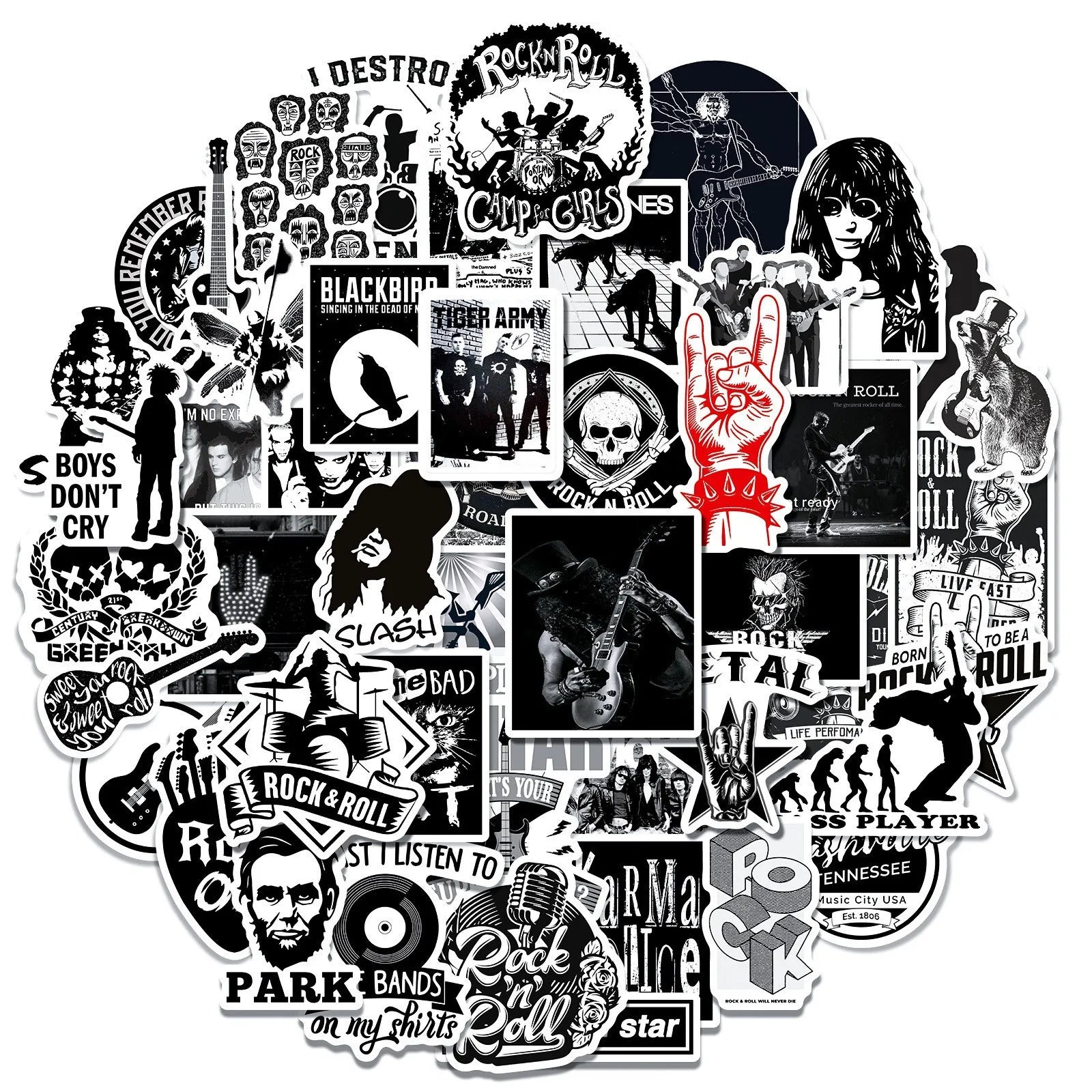 50Pcs Cool Metal Rock Music Band Graffiti Stickers for Guitar Laptop Phone Rock n Roll Classic Punk Sticker