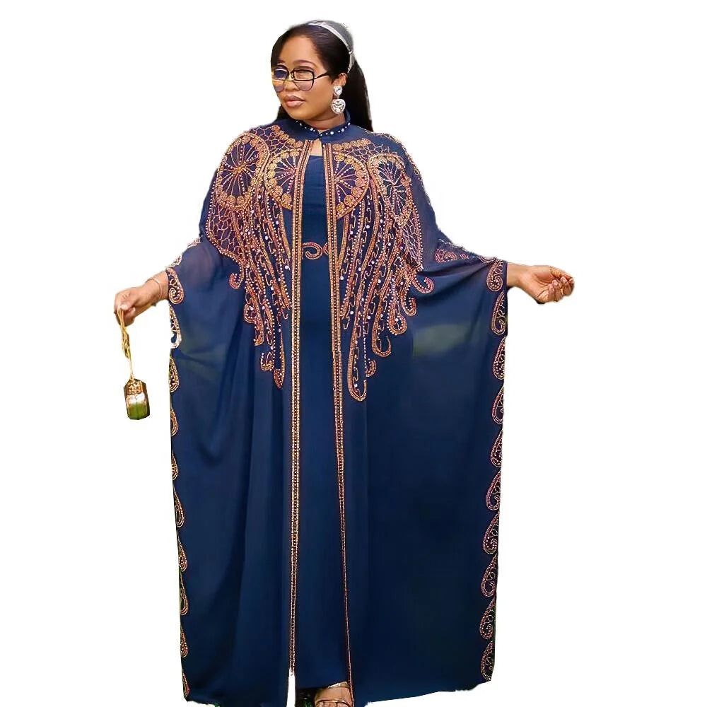 Chic Africa Clothing Women Maxi Skirt Rhine Stone Luxury African Dress Luxury Two-Piece Set Woman African Dress