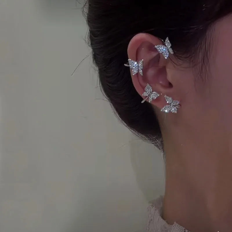 No Piercing Ear Clip Earrings Full Diamond Butterfly Ear Wrap Earrings Zircon Butterfly Earr Cuff for Women and Girls Gifts