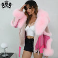 Fashion Colored Fox Fur Collar Coat for Women Lamb Real Sheepskin Fur Coat