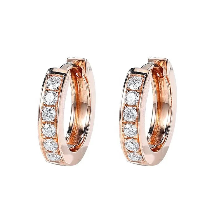 Custom 18k Gold  Ear Clip Lab Grown Round Diamond  Hoop Huggies Earrings
