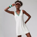 Sleeveless V Neck Women Adult Tennis & Golf Dress Heat-Transfer Printed Garment Dyed OEM Custom Logo Sportswear for