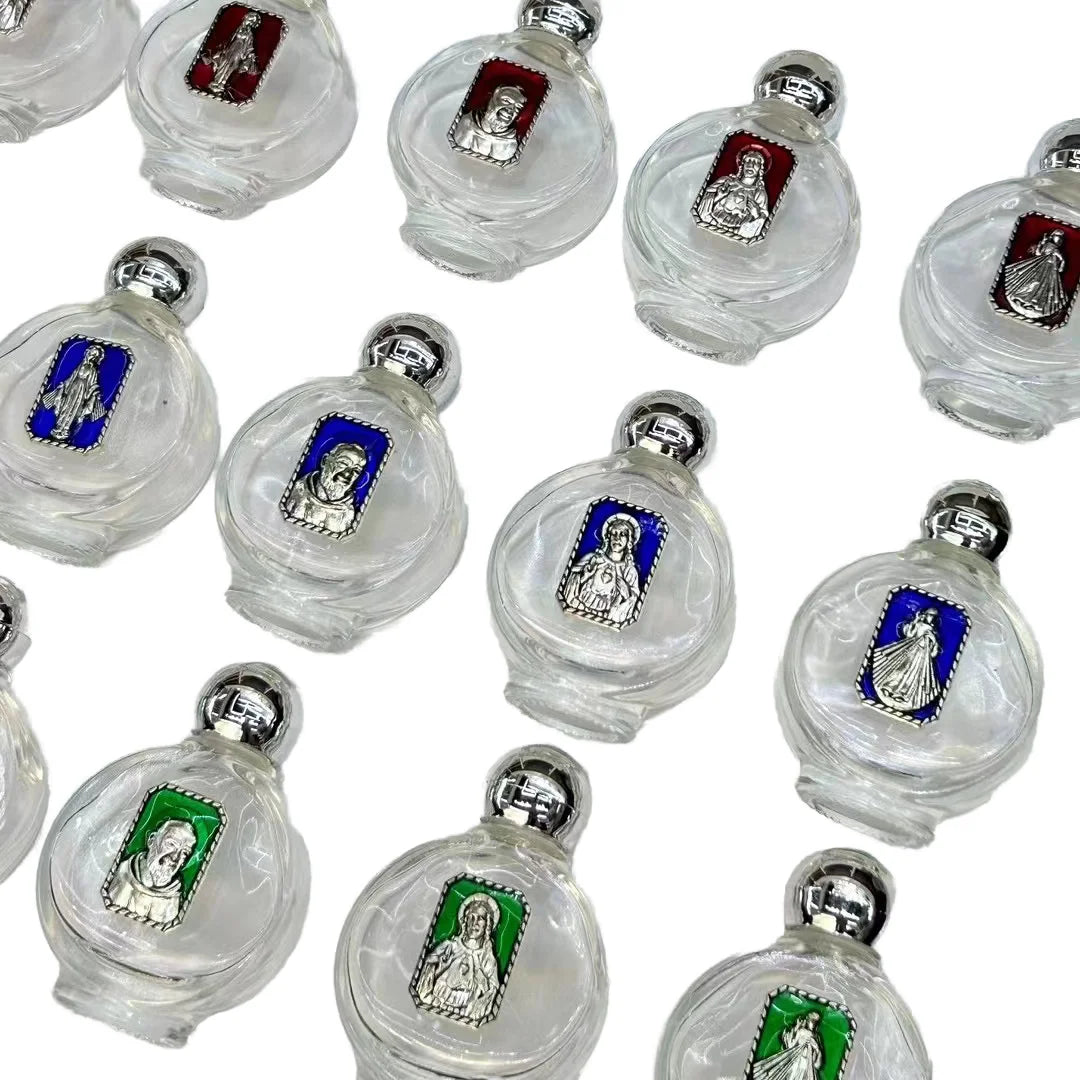 L Customized logo15ml Holy Water Glass Bottle  with Electroplated Lid Hot Stamping Screw Cap for Church Religious Icon