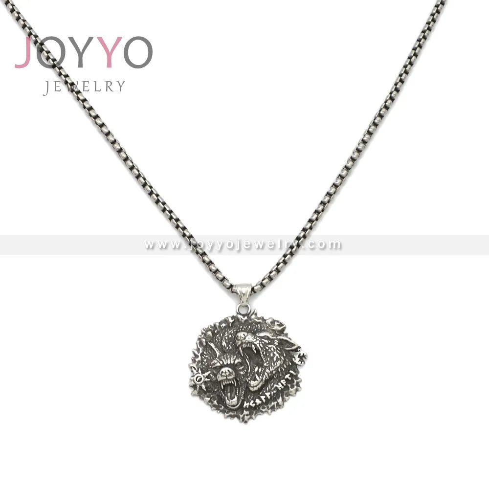 Punk Men's Fashion Jewelry Stainless Steel Custom Norse Viking Wolf Pendant Necklace