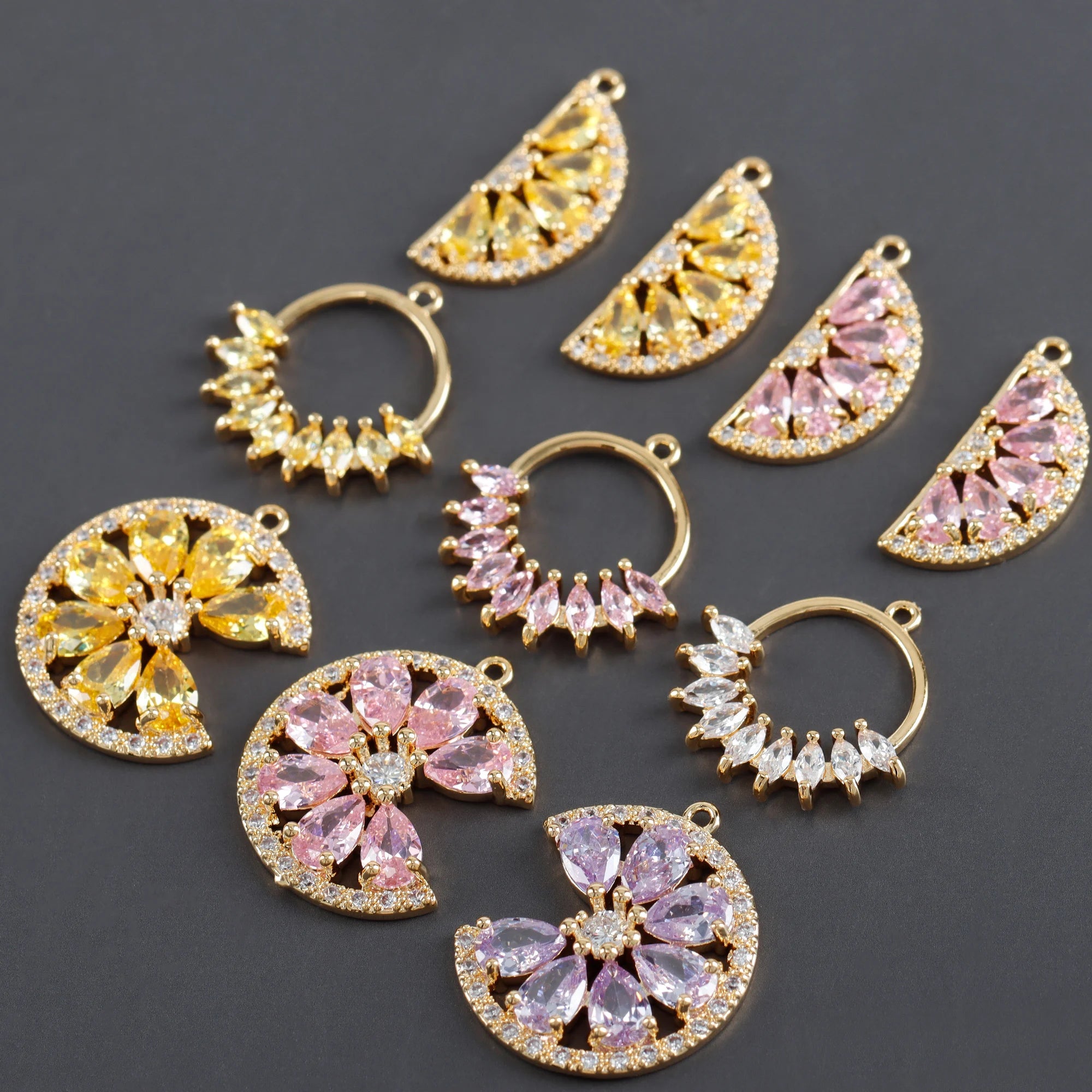 M1036 6pcs/Lot 18K Gold Plated Copper Nickel Free Pass REACH Charms with Zircon Jewelry Accessories  DIY Earrings Findings