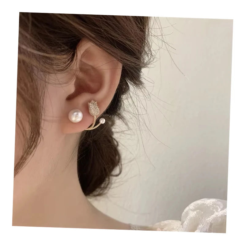 VKME Fashion Flower Pearl Earrings for Women Jewelry