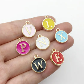 Gold Plated 26 Alphabet Alloy Enamel Pendant Single Letter Charms for Children's Jewelry Oil Drop Alloy Metal Tags Unique Design