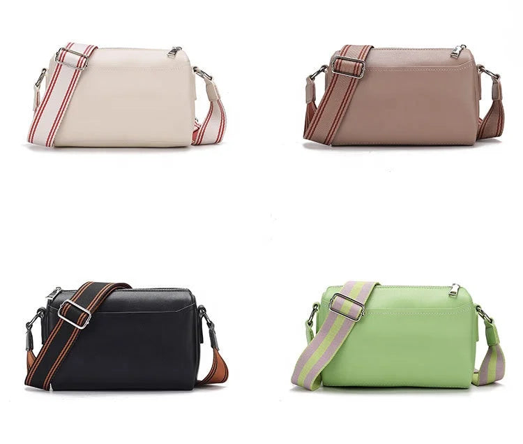 Women's Leather Crossbody Purse with Single Strap and Multi-Pockets Wide Zipper Closure Shoulder Handbag