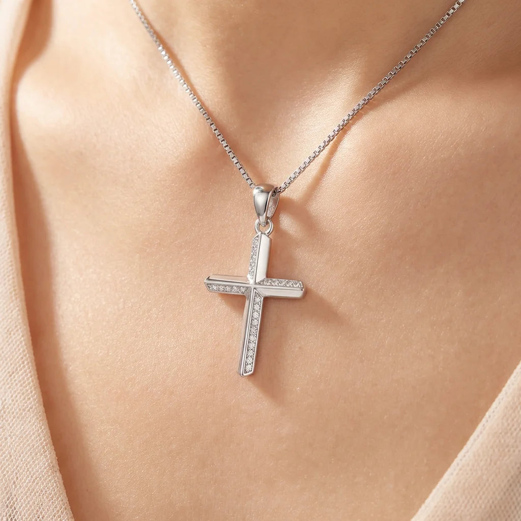 Wholesale Christian Jesus Cross CZ Charm Pendant Rhodium Plated 925 Sterling Silver Unisex Gift Fine Jewelry