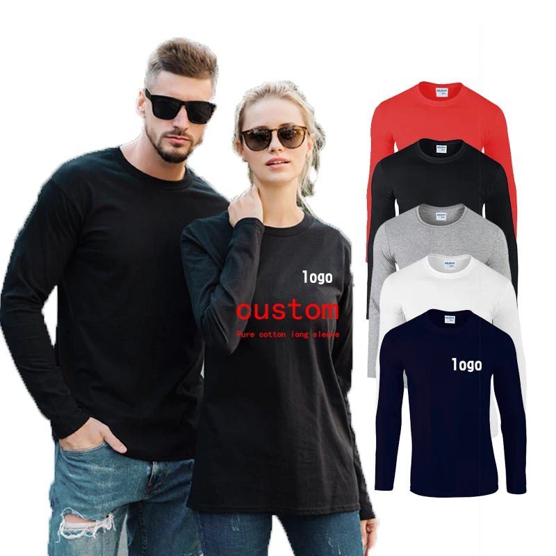 Custom Oem Logo Unisex Oversize Long Sleeve T Shirt Fashion Round Neck Man Long Sleeve T-shirt