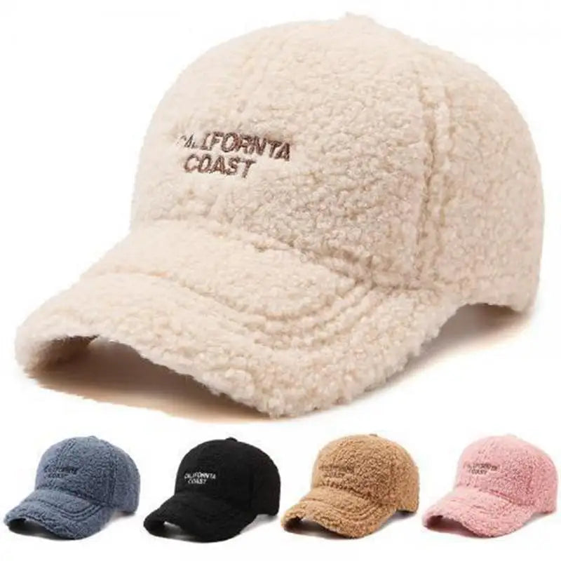 OEM 6 Panel Custom Letter Embroidery Logo Plush Warm Winter Outdoor Baseball Cap Wholesale Fahion Unisex Metal Buckle Sports Hat