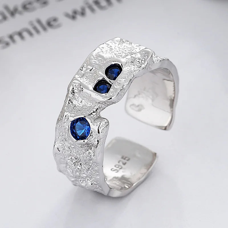 Fashion Adjustable Ring Elegant Temperament Blue Zircon Ring INS Style 925 Sterling Silver Ring Jewelry for Women