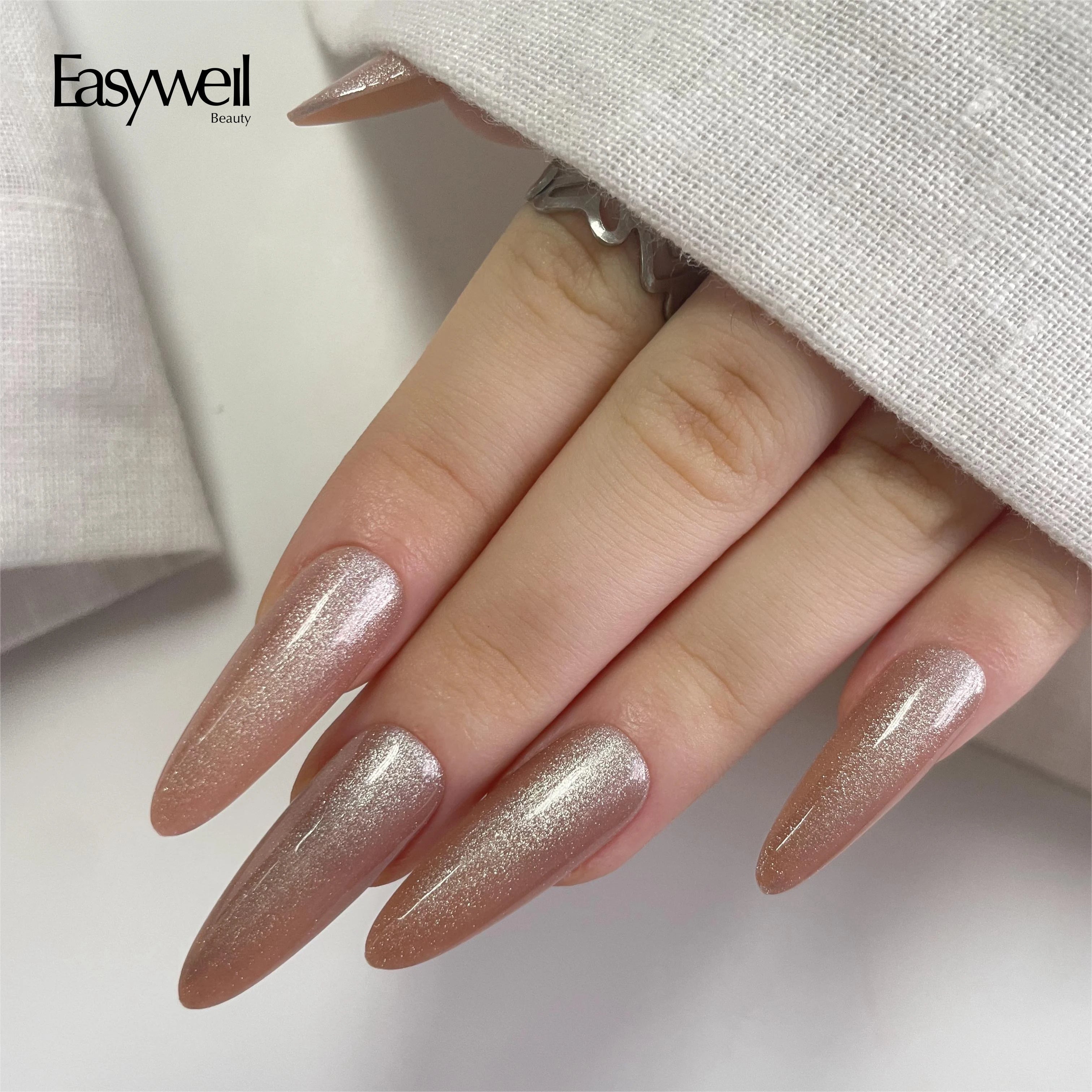 Easywell New Arrival Custom Design Long Cat Eye Soft Gel Acrylic Nails Nail Stickers With Acrylic Packing Luxury Press on Nails