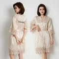 Q-265 Solid Color Women Sleepwear Bridal Robe with Lace Bride to Be Wedding Party Bathrobe