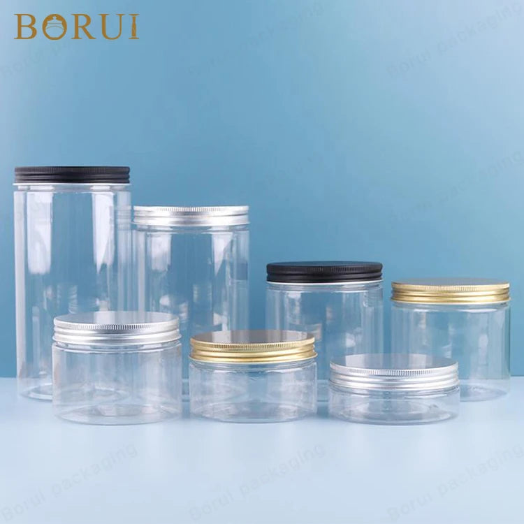 BORUI Food Grade Durable Plastic Transparent Storage Jars 100ml to 1000ml for Cake Sugar Snack Storage