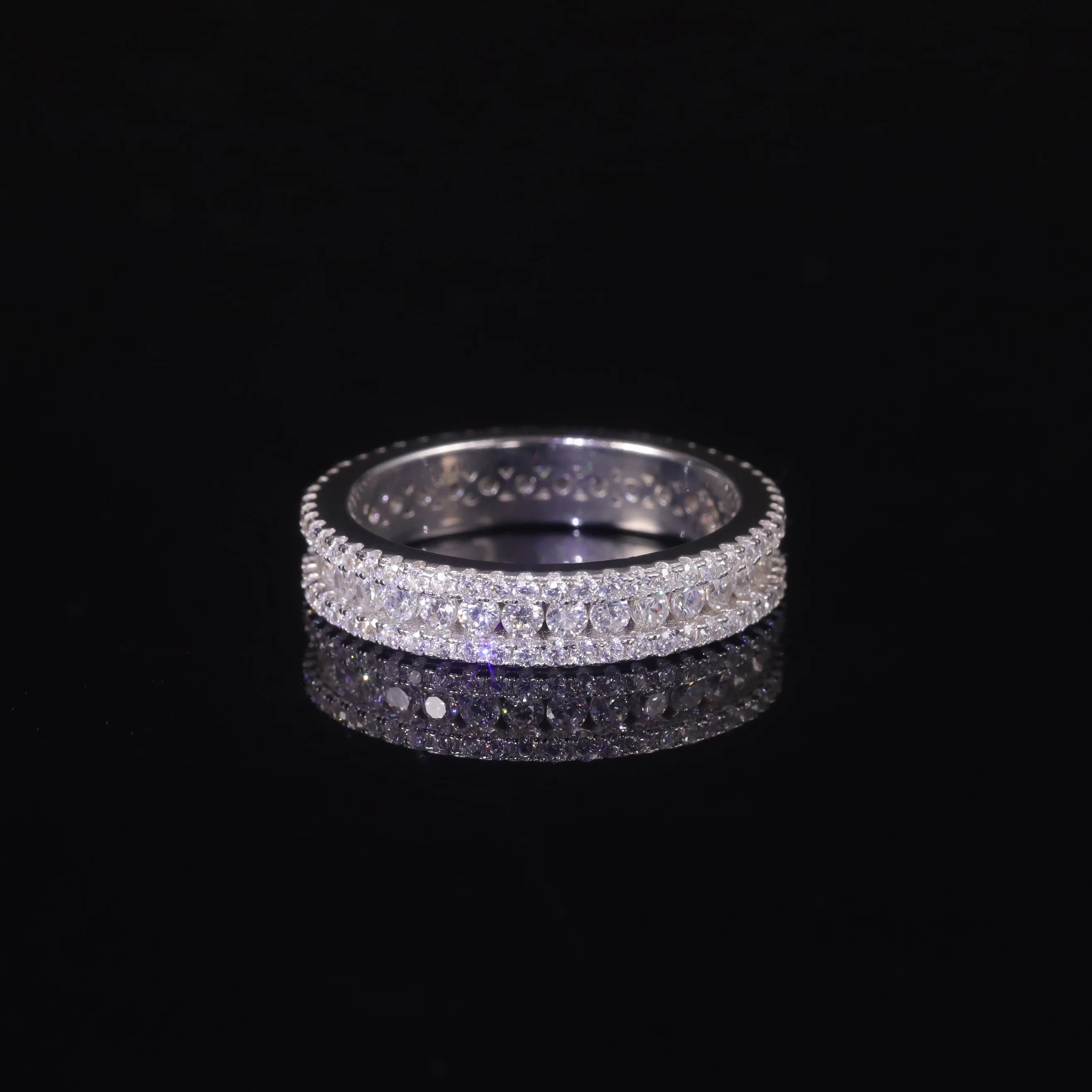 AR435 Exquisite Details Jewelry 925 Sterling Silver Thick 2mm Crushed Ice Stone Full Eternity Wedding Band Ring for Women