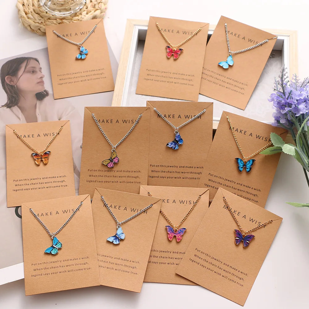 Colorful Butterfly Pendant Necklace Wedding Engagement Bridesmaids Gift Women Butterfly Charm Link Chain Necklace