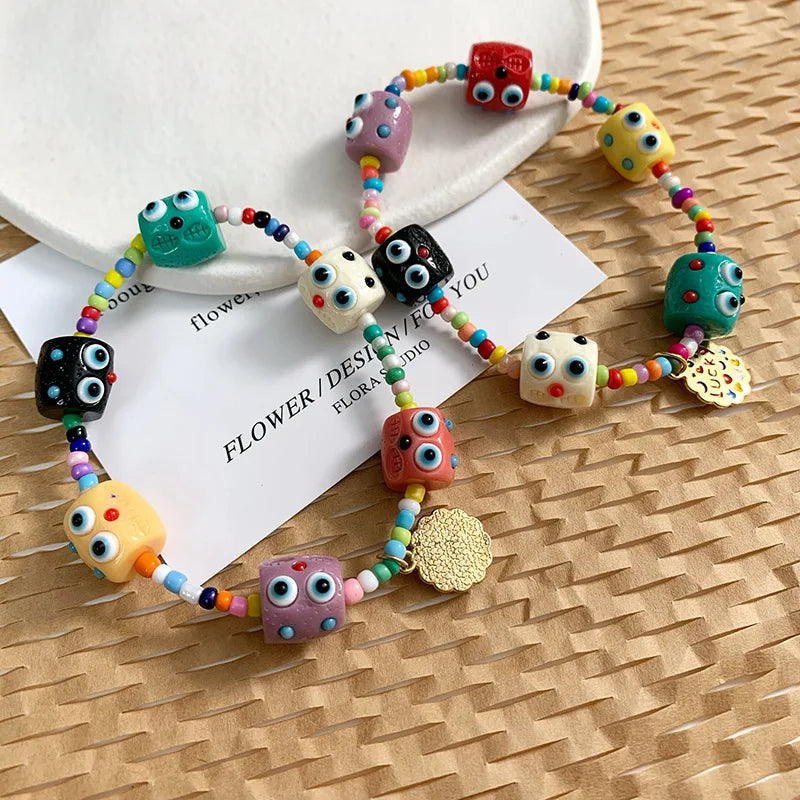 2025 Crystal Hot Sale Cute Cartoon Colorful Small Monster Letter Pendant Charm Bracelet Diy Hand Woven Bracelet