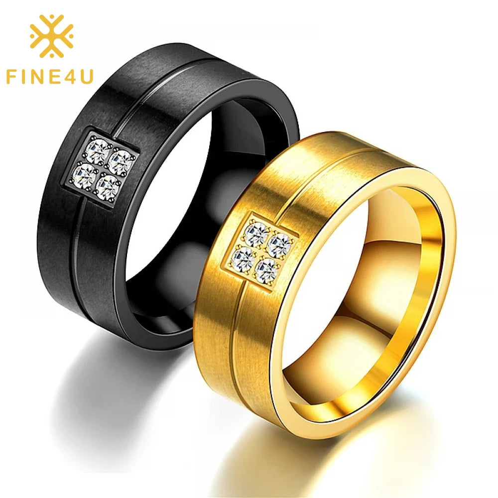 Men's Fashion Bague De Mariage En or Stainless Steel Diamond Zircon Engagement 18K Gold Wedding Couple Ring