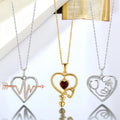 925 Sterling Silver Gold Plated Heart Shape Red Corundum Heart-Shaped Zircon Doctor Stethoscope Necklace Pendant
