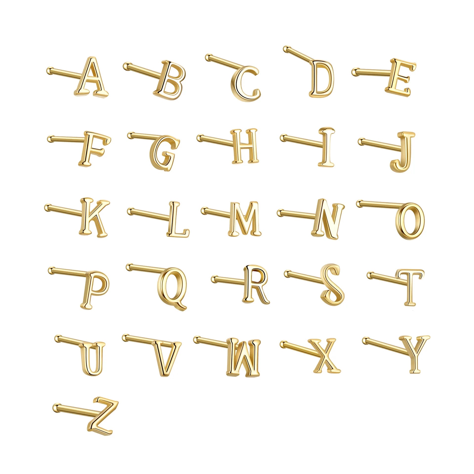 925 Sterling Silver Gold Plated Alphabet Nose Stud Piercing Jewelry for Women and Men Cartilage Earrings Wholesale