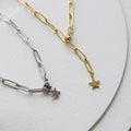 Women Minimalist 18k Gold Plated Paper Clip Chain Necklace Oval Long Link Star Necklace Choker Necklace Stainless Steel Jewelry