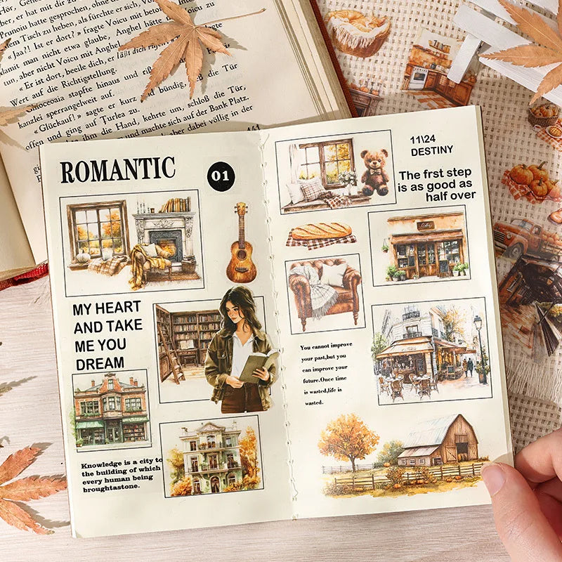 100pcs/box Blooming Seasons PET Stickers Handbook Stickers Retro Handbook Material Stickers Handbook