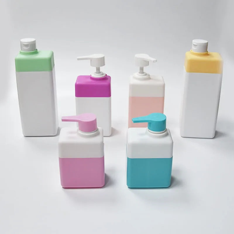 Recyclable Biodegradable Square HDPE Plastic Lotion & Facial Cleanser Pump Bottles 200ml/300ml/500ml with Silk Screen Printing