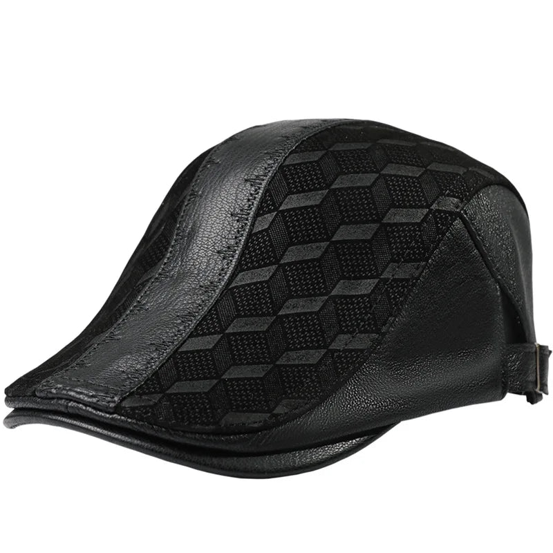 R042 Male Genuine Leather Hats Men and Women Sheepskin Beret Hat Adult Visor Caps