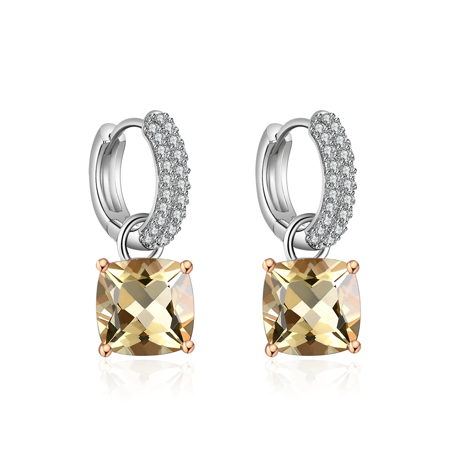 C8346 Abiding Shield Plating Tech Quality Design Lemon Quartz Stone Women Sterling Silver Earrings