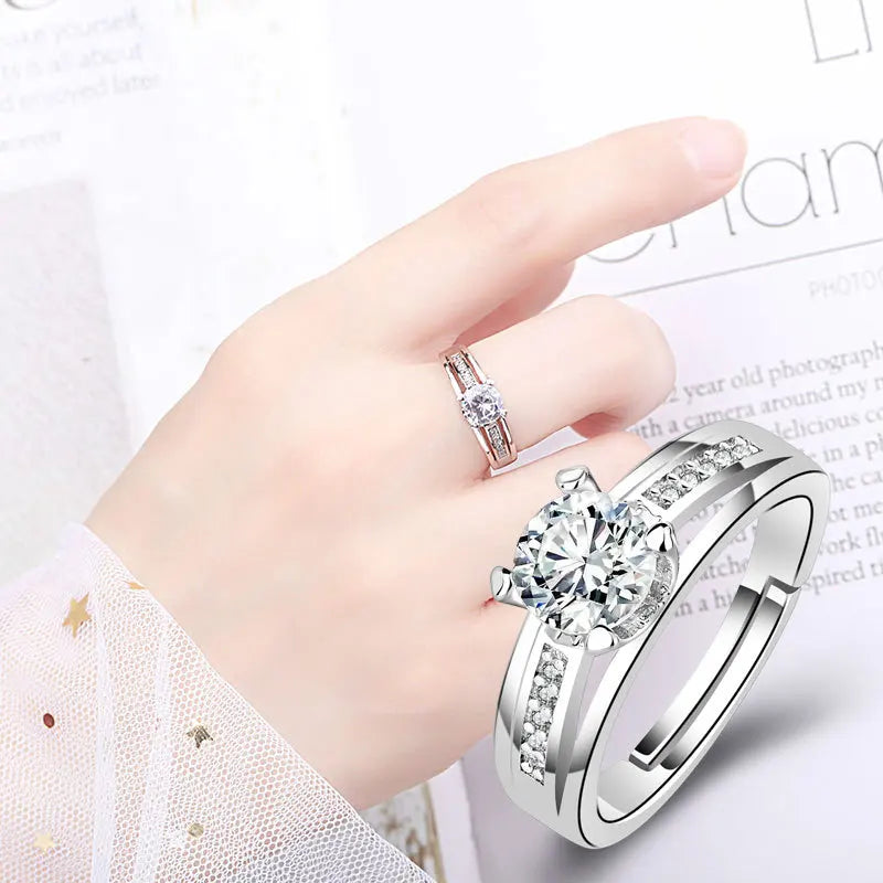 European and American Fashion Zircon Open Ring for Women Wedding Engagement Jewelry Band Rings