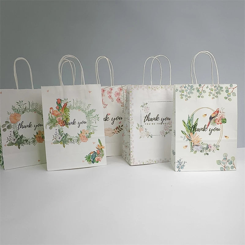 26*12*33cm Thank You Paper Gift Bag with Handle Flower Portable Packaging Bags Wedding Favors for Guest Birthday Gift Decoration