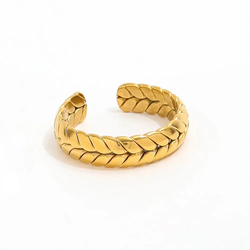 Trendy Simple 18K Gold Plated Stainless Steel Open Rings High-End 18K Plain Gold Rope Knit Jewelry for Unisex for Gifts Parties