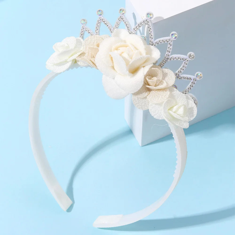 CN Princess Crown Girls Hairband Rhinestone Flower Bow Knot Accessories Glitter Crown Headband Women