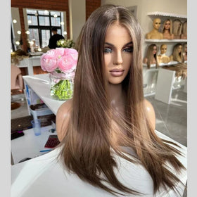 Good Quality Bone Straight 100% Raw Human Hair Wig Vendor Ombre Highlights Virgin Peruvian Hair Transparent Lace Human Hair Wigs