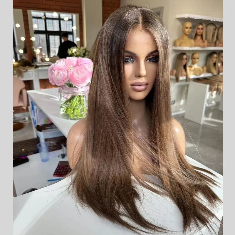 Good Quality Bone Straight 100% Raw Human Hair Wig Vendor Ombre Highlights Virgin Peruvian Hair Transparent Lace Human Hair Wigs