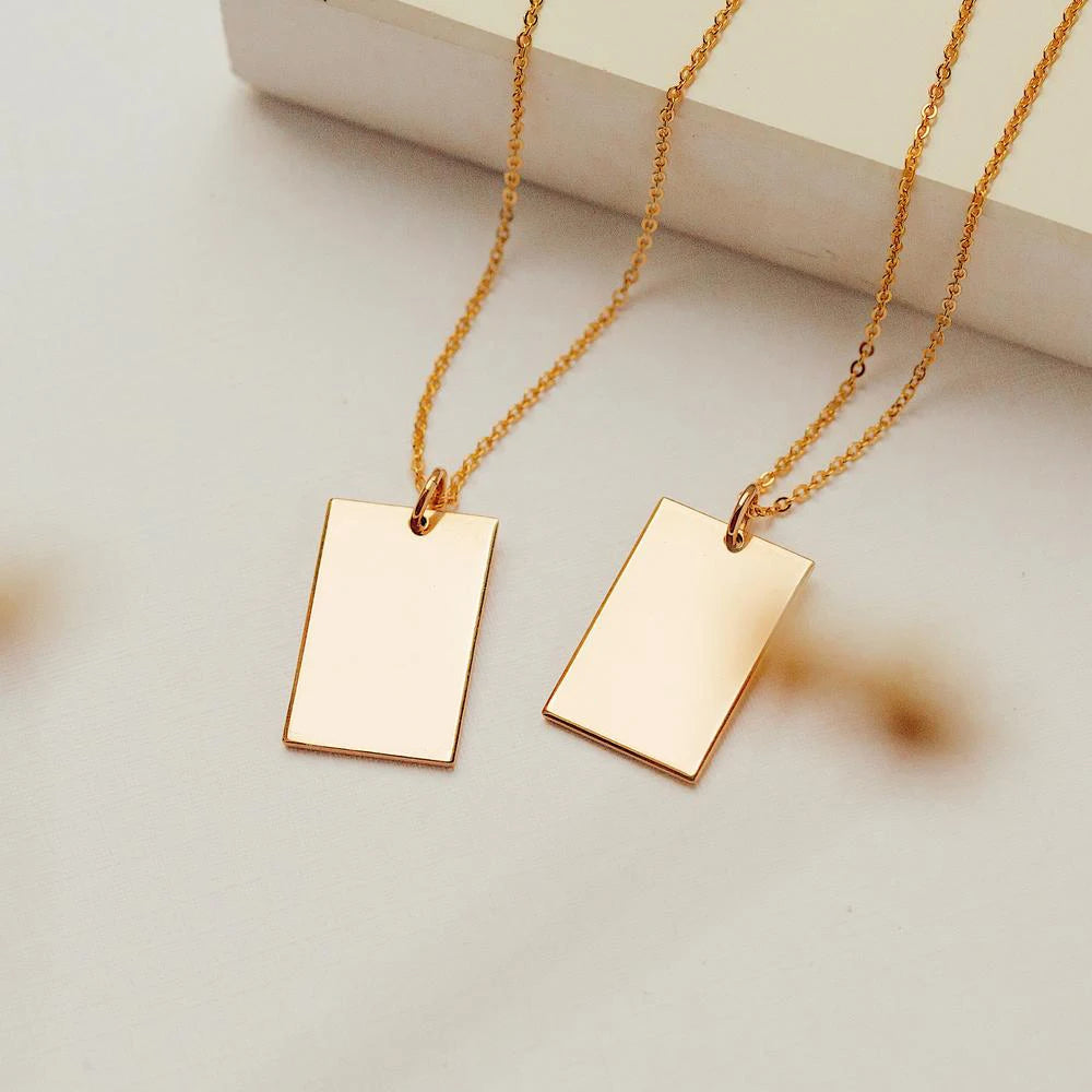 316L Stainless Steel Custom Engraved Rectangle Necklace Laser Personalized Patterns Necklace for Women